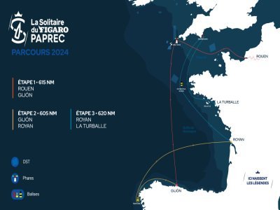 Parcours de La solitaire du Figaro Paprec 2024, long de 1.840 miles nautiques entre la France, l'Angleterre et l'Espagne - - © Solitaire du Figaro