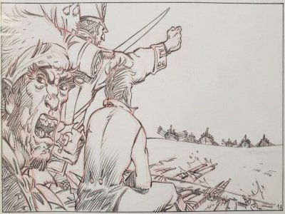 Une esquisse en noir et blanc de la BD visible &agrave; l'exposition - - &copy; Service historique de la D&eacute;fense